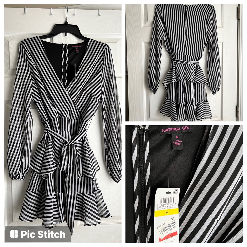 NWT Material Girl Black and Grey Striped Dress